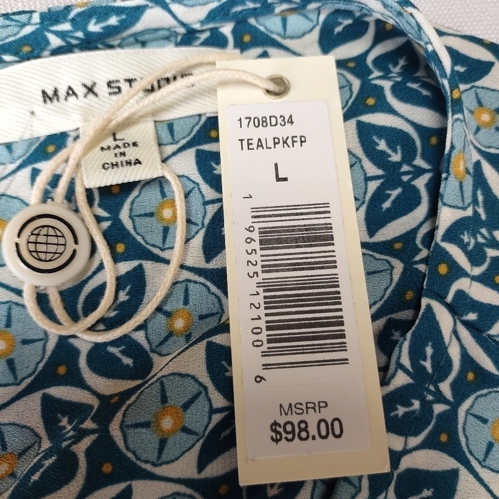 Maxi Studio Teal Floral Print Wrap Front Top Blouse Size L NWT - Picture 8 of 9